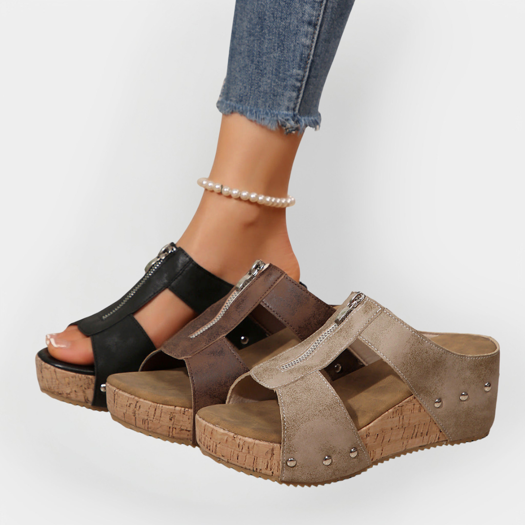 Comfortable Heeled Sandals with Zipper